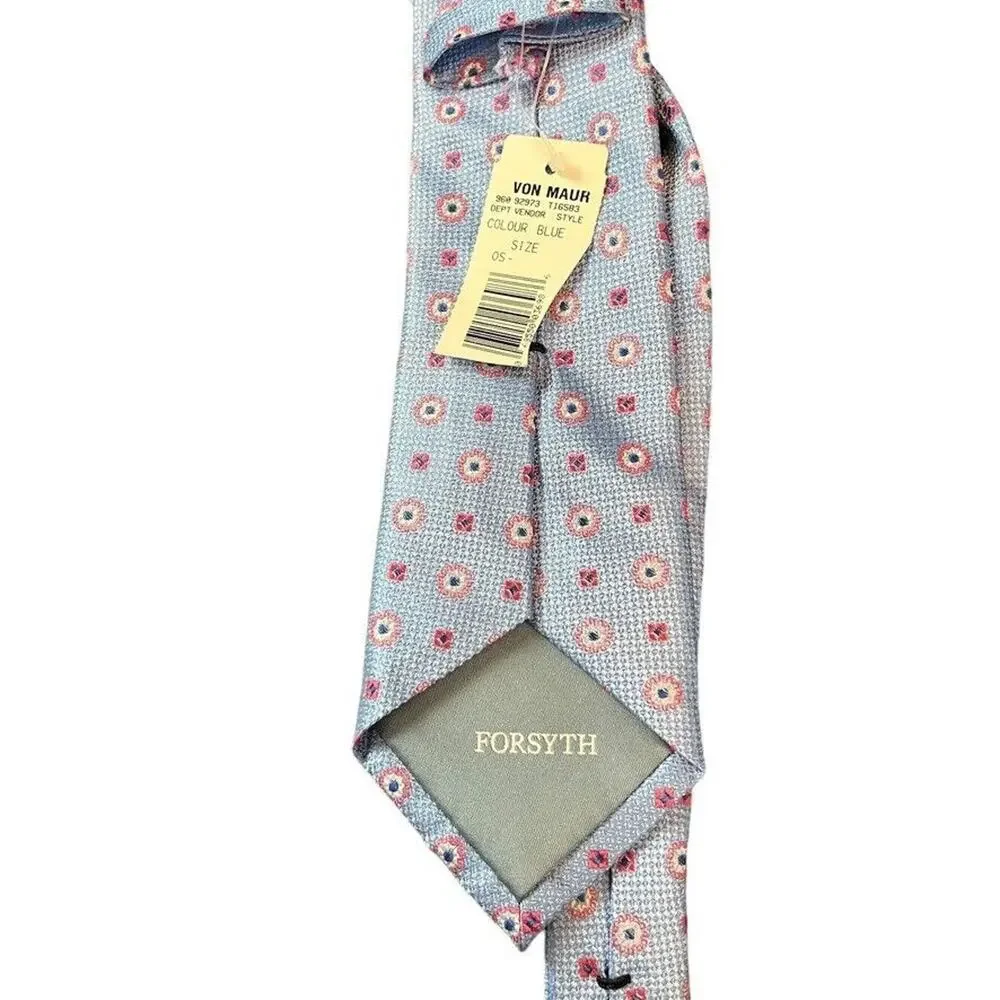 Forsyth Mens Blue Pink 100% Silk Hand Sewn Necktie Neck Tie Textured NWT Career